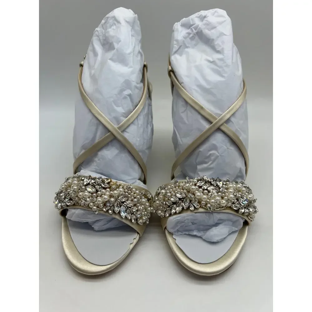 Badgley Mischka Women's Clarisa Embellished Wedge Sandal Ivory MP5243 Size 8